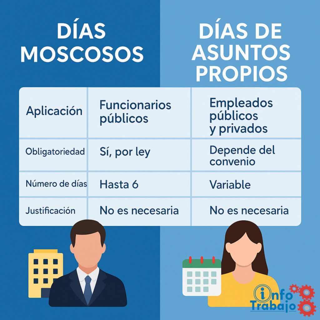 Imagen en la que aparece un tabla donde se explican las diferencias existentes entre días moscosos y días de asuntos propios.
