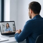 Hombre en una entrevista de trabajo por videollamada con una reclutadora, en el contexto de procesos de selección con inteligencia artificial